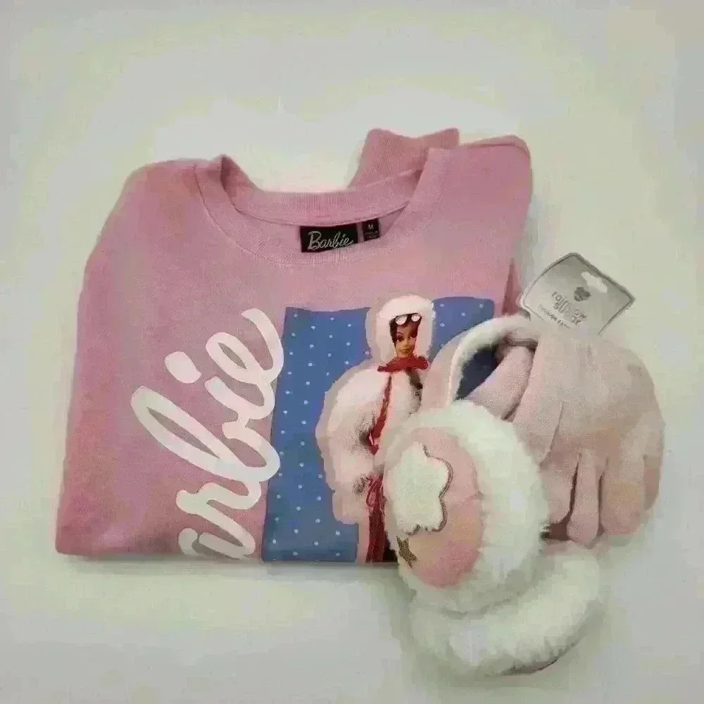 NWT Rainbow Sugar Fashion Star Faux‎ Fur Earmuffs & Stretch Pink Gloves One Size